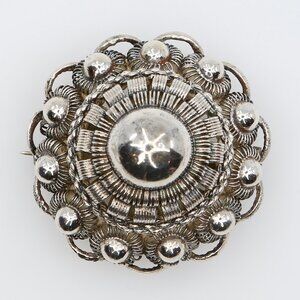 Antique Victorian Silver Filigree Cannetille Wirework Domed Brooch 1890s